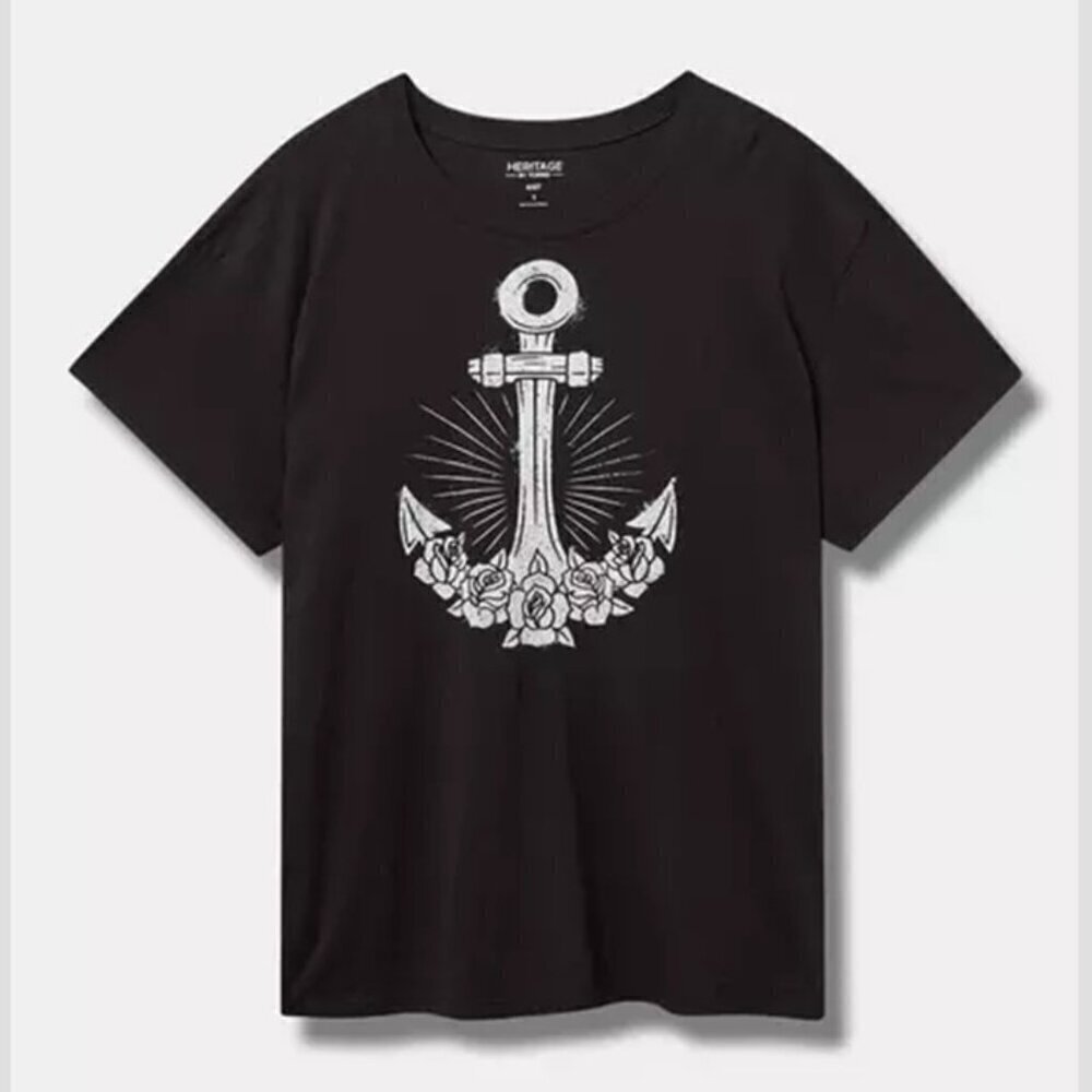 Torrid - Anchor Relaxed Fit Heritage Jersey Crew Tee in Deep Black​​​​​​